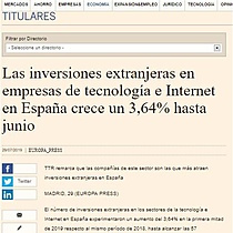 Las inversiones extranjeras en empresas de tecnologa e Internet en Espaa crece un 3,64% hasta junio